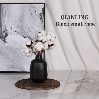 Black Ceramic Vase Set of 3, Minimalist Decor, Home Decorative Vase, Modern Ribbed Vases, Black Vase Set for Kitchen, Bedroom, Office, Living Room, Bathroom, & Shelf Centerpiece Table Decoration