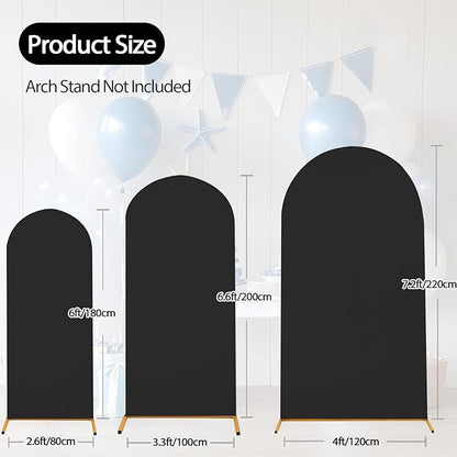 WEERRW Wedding Arch Cover Black Spandex Fitted Set of 3 Balloon Arch Stand Covers Round Top Chiara Stretchy Backdrop for Birthday Party Baby Shower Banquet Decoration (6FT, 6.6FT, 7.2FT)