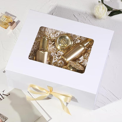 White Gift Box for Presents with Ribbon 13.2x11x5.3 Inches Clear Gift Box with Window Magnetic Closure Gift Boxes with Lids