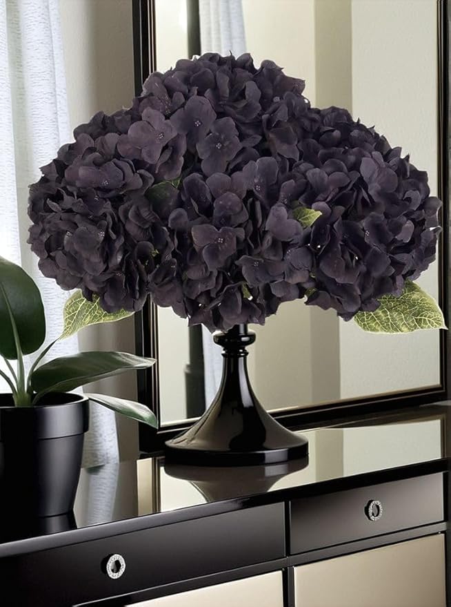 2Bouquets Artificial Fake Flowers Plants Silk Hydrangea Arrangements Wedding Bouquets Decorations Plastic Floral Home Kitchen Garden Party Festival Bar DIY (Black)