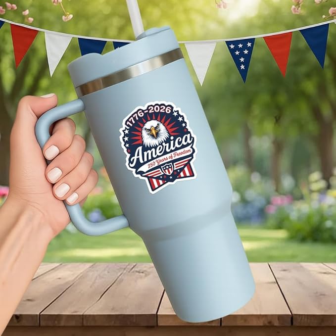 HANDICHI Design 5-Pack 2 Inch USA 250th Anniversary Stickers – Bald Eagle “250 Years of Freedom” Patriotic Vinyl Decals 1776-2026 for Cars, Laptops & Scrapbooks