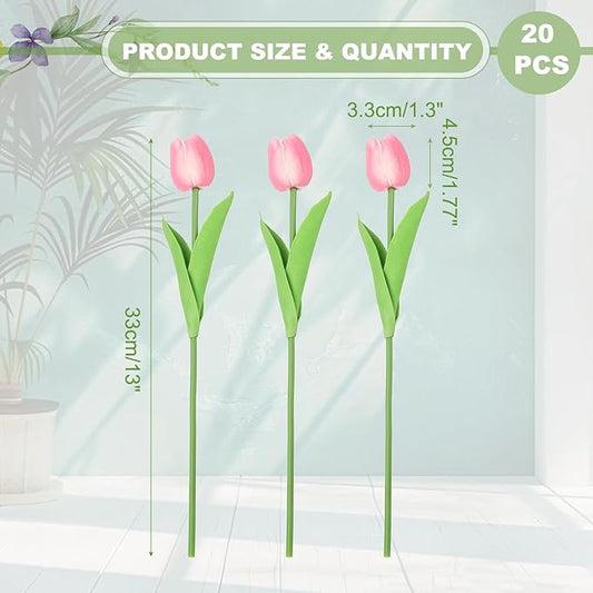 uxcell 20pcs Tulips Artificial Flowers, Faux Flowers Silk Fake Tulip Stems Real Touch for Wedding Bouquet Centerpiece Table Party Decoration(Orange Pink)
