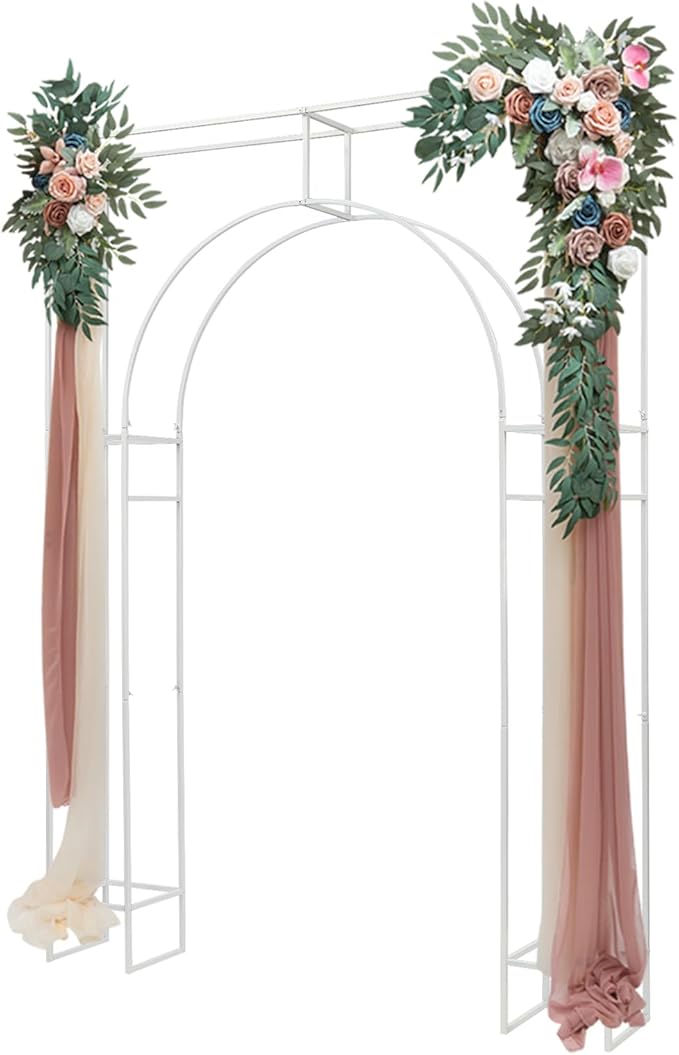 Wedding Arch Backdrop Stand, 7.9 Ft Heavy Duty Metal Square Wedding Arch, 3D Floral Balloon Frame Flower Stand for Garden Indoor Outdoor Party Birthday Parties Engagements Decoration（White）