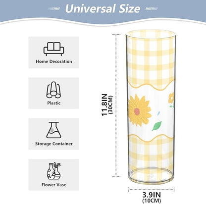 Vase Plastic Vase Elegant Cylinder Flower Vase Shatterproof Decorative Centerpiece for Home Table Office Weddings Events (11.8 x 3.9 in)