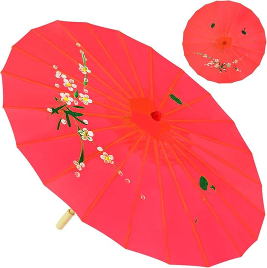 33" Red Flower Silk Cloth Decoration Handmade Parasol Umbrella Chinese Japanese Asian DIY Art Dance Classical Umbrella for Wedding Parties Photography Costumes Cosplay (Red)