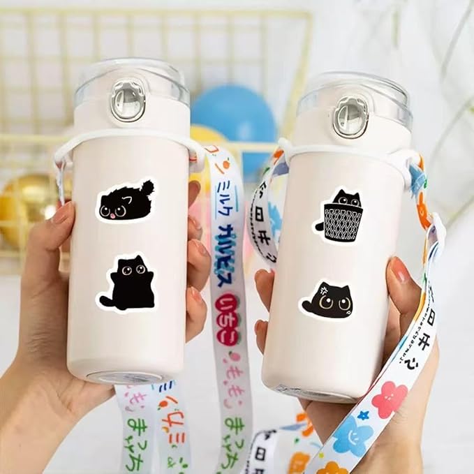 1000 Pcs Black Cats Decor Stickers Bulk 2 Roll 1 Inch,Cute Animal Sticker Pack Book Water Bottles Laptop,Cartoon Cat Meme Stickers for Boys Girls