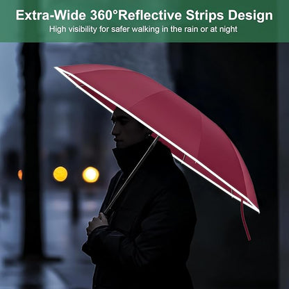 4-in-1 Inverted Travel Umbrella Compact, Automatic Large Umbrellas for Rain & Sun, Portable Windproof Umbrella for Backpack, Reverse Folding Umbrella for UV with Reflective Strips,Lightweight