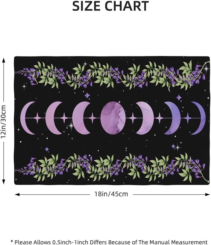Boho Moon Flowers Placemats Set of 6,Natural Plant Moon Phase Moonlight Kitchen Party Event Table Decor,12x18 Inch,Purple 6 PCS, Style-11