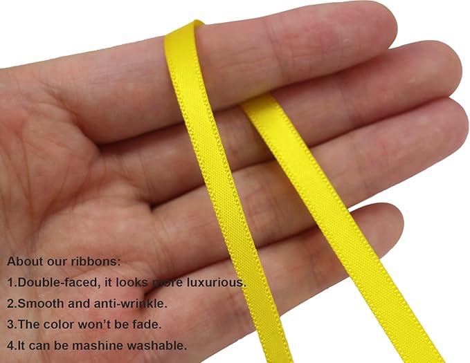 Yellow Double Faced Satin Ribbon 1/4 inch Flower Boutique Gift Wrapping Ribbon 6mm 100yards Fabric Silk Bow Ribbon for Christmas- DIY Crafts Hair Headband-Sewing-Wedding Decorations