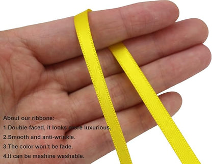 Yellow Double Faced Satin Ribbon 1/4 inch Flower Boutique Gift Wrapping Ribbon 6mm 100yards Fabric Silk Bow Ribbon for Christmas- DIY Crafts Hair Headband-Sewing-Wedding Decorations