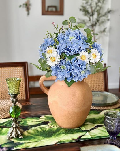 Hydrangea artificial Flowers 12PCS Blue Fake Flowers Long Stems Faux Hydrangea Daisies Silk Arrangements Realistic Faux Flowers for Vase Floral Centerpiece Wedding Bridal Bouquet Party Home Decor