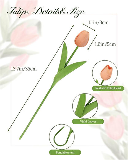MACTING 30PCS Artificial Tulip Flowers Real Touch Fake Tulips Spring Faux Flowers for DIY Bouquet Floral Arrangements Table Centerpieces Kitchen Dining Room Home Mothers Day Decor(Light Orange)