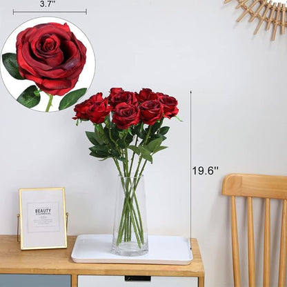 Nubry Artificial Silk Rose Flower Bouquet Lifelike Fake Rose for Wedding Home Party Decoration Event Gift 10pcs (Wine Red)