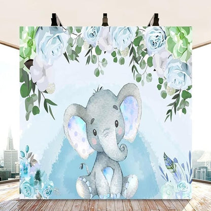 AOFOTO Flowers Baby Elephant Backdrop Light Blue 10x10ft Boy Gender Reveal Party Decorations Sweet Floral Baby Shower Photo Shoot Background for Photography Kids Child Birthday Photo Studio Props