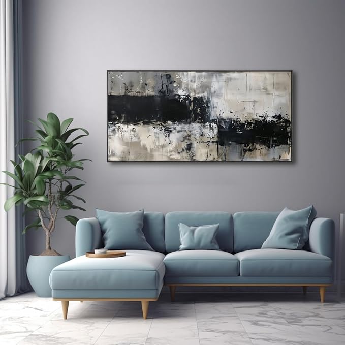 Wall Art Abstract Canvas Painting Black Grey Wall Decor Modern Artwork for Living Room Bedroom Dining Room Home Office Decor Large Framed Ready to Hang 20"x40"