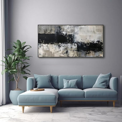 Wall Art Abstract Canvas Painting Black Grey Wall Decor Modern Artwork for Living Room Bedroom Dining Room Home Office Decor Large Framed Ready to Hang 24"x48"