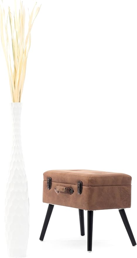 Leewadee Large White Home Decor Floor Vase - Wooden 34 inch Tall Farmhouse Decor Flower Holder for Fake Plant and Pampas Grass