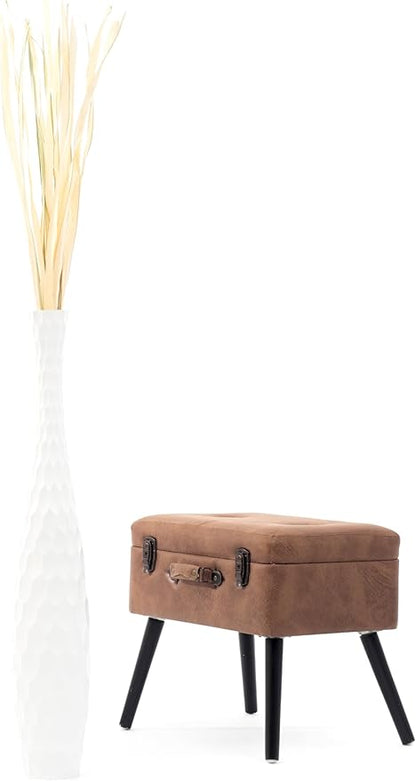 Leewadee Large White Home Decor Floor Vase - Wooden 34 inch Tall Farmhouse Decor Flower Holder for Fake Plant and Pampas Grass