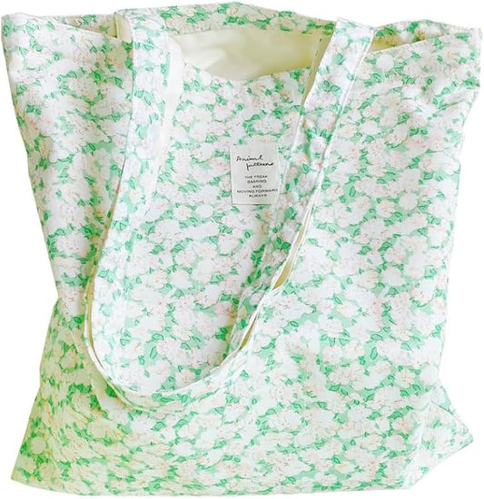 Cotton Canvas Tote Bag Reusable Soft Grocery Cloth Bag Floral Shoulder Bag for Beach Travel Shopping