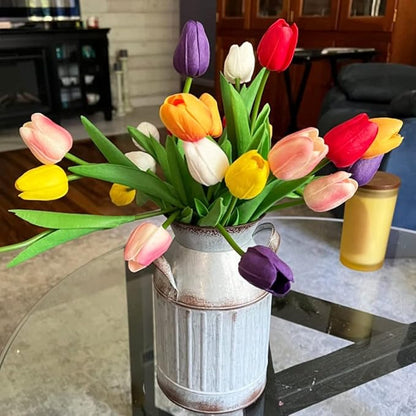 24pcs Multicolor Artificial Tulips Flowers Fake Faux PU Tulip Bouquet Real Touch Flower Arrangement for Home Decoration Excellent Gift Idea for Mothers Day（Multi）