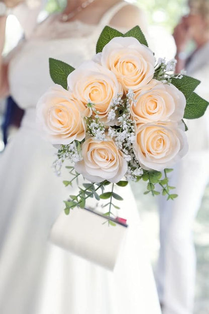 Artificial Rose Flower Artificial Flowers Flower with Long Stem Silk Roses Bouquet for Wedding Bridal Shower Party Home Decoration (Champagne, 30 Pcs)