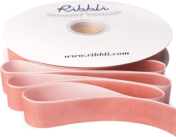 Ribbli Rose Gold Velvet Ribbon 1 Inches Continuous 25 Yard Spool Dusty Pink Christmas Ribbon for Gift Wrapping Crafts Home Decor