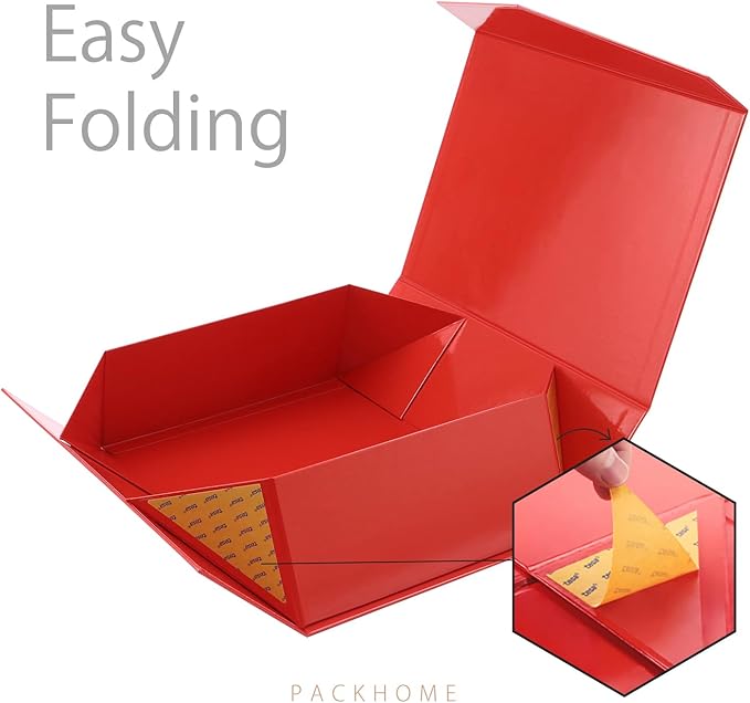 PACKHOME 6 Large Christmas Gift Boxes with Lids 13.5x9x4.1 Inches, Sturdy Collapsible Gift Boxes with Magnetic Closure for Xmas (Glossy Red)