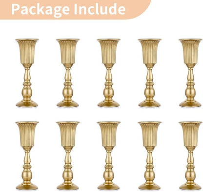 Nuptio Pcs of 10 Metal Trumpet Vase Elegant Wedding Centerpieces Vase for Party Decoration, 31.9cm/12.56" Tall Artificial Flower Arrangements for Anniversary Ceremony