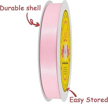 Double Face Light Pink Satin Ribbon 7/8 inch X 100 Yards Polyester Light Pink Ribbon for Gift Wrapping Very Suitable for Weddings Party Hair Bow Invitation Decorations and More