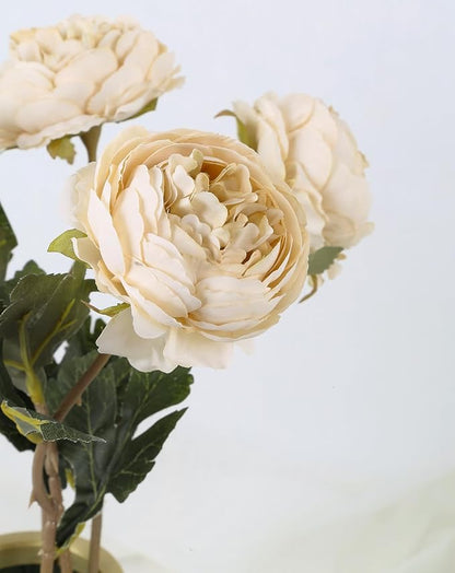 IPOPU 10pcs Beige Peonies Artificial Flowers Silk Peonies with Stems Real Look Fake Peony for Home Table Decorations Wedding Faux Flowers Arrangements