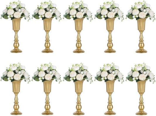 Nuptio Pcs of 10 Metal Trumpet Vase Elegant Wedding Centerpieces Vase for Party Decoration, 31.9cm/12.56" Tall Artificial Flower Arrangements for Anniversary Ceremony