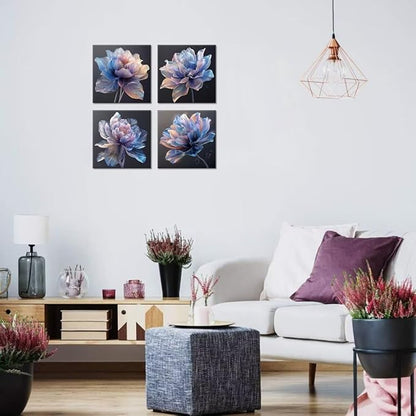 Pankila Blue Flower Wall Art for Living Room Bedroom Bathroom Floral Poster Abstract Canvas Flowers Wall Decor Life Pictures Home Decorations Framed Artwork Ready to Hang (12''W x 12''H x 4)