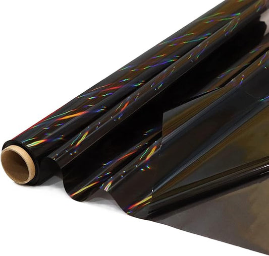 CMFYHM Iridescent Black Cellophane Wrap Roll I 34 In Wide X 50 Ft Long I Colorful Cello Perfect For Baskets,Gifts, Treats,Birthday Holiday Wedding Floral, Party Arts Crafts Decoration (Black)