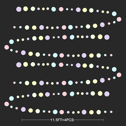 Pastel Party Decorations Blue Purple Pink Yellow Green Circle Dots Garland Hanging Paper Polka Dot Streamer for Birthday Baby Shower Wedding Bridal Shower Macaron Spring Easter Party Supplies