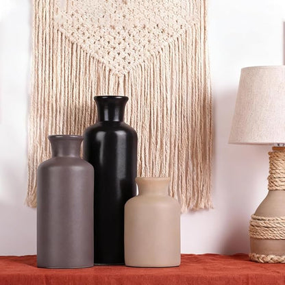 Ceramic Vase Set of 3 – Modern Neutral Vases for Home Decor, Rustic Farmhouse Pottery Vases for Pampas Grass, Dried Flowers, Centerpiece Table Decor, Living Room, Kitchen, Bedroom, Bathroom