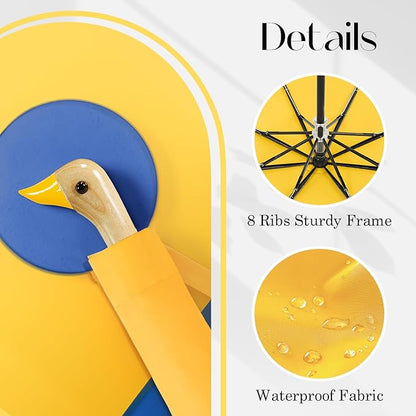 Cute Duck Handle Umbrella - Compact Travel Yellow Duck Head Umbrella for Adults and Girls