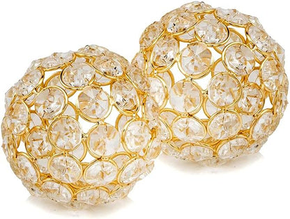 Modern Day Accents Facetas 3" Gold Cristal Spheres - Set of 2