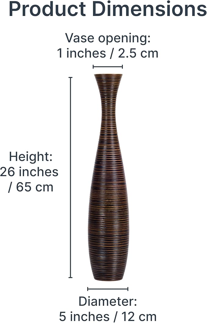 Leewadee Large Brown Home Decor Floor Vase - Wooden 26 inch Tall Farmhouse Decor Flower Holder for Fake Plant and Pampas Grass