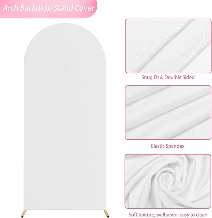 Wokceer 5FT Wedding Arch Backdrop Cover Spandex Fitted White Wedding Arch Covers Round Top Chiara Arches Backdrop Cover for Birthday Party Ceremony Banquet Decoration