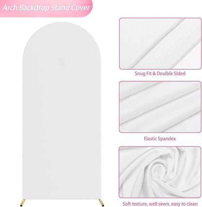 Wokceer 5FT Wedding Arch Backdrop Cover Spandex Fitted White Wedding Arch Covers Round Top Chiara Arches Backdrop Cover for Birthday Party Ceremony Banquet Decoration