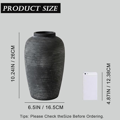Large Ceramic Vase, 10.24 inch Minimalist Vase for Home Decor, Handmade Farmhouse Flower Vase for Table Centerpiece, Wedding, Living Room, Kitchen Decoration, Shelf Decor (Black)