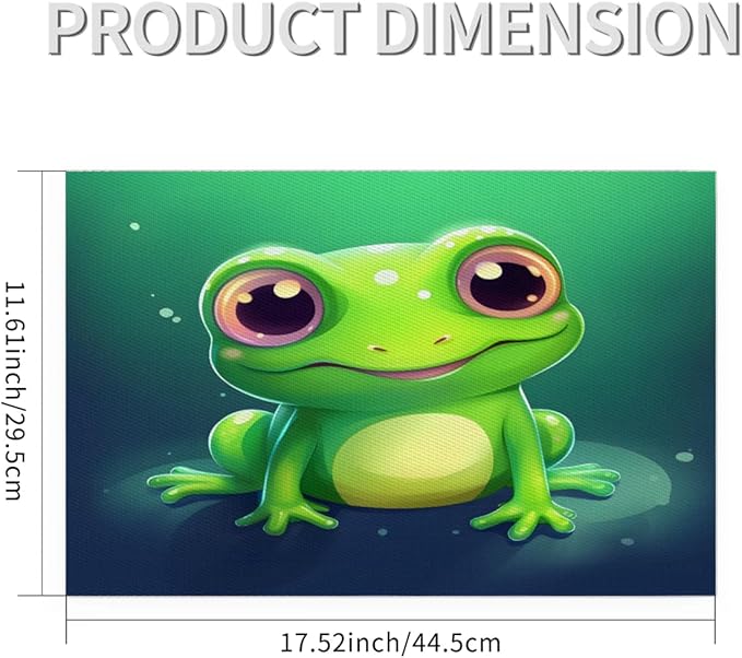 Frog Animal Green Placemats Set of 1 PVC Vinyl Non Slip Table Mats Waterproof Heat Resistant Place Mats Washable Wipeable Dining Table Mat for Kitchen Party Farmhouse Indoor Outdoor Decorative