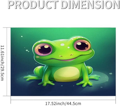 Frog Animal Green Placemats Set of 6 PVC Vinyl Non Slip Table Mats Waterproof Heat Resistant Place Mats Washable Wipeable Dining Table Mat for Kitchen Party Farmhouse Indoor Outdoor Decorative