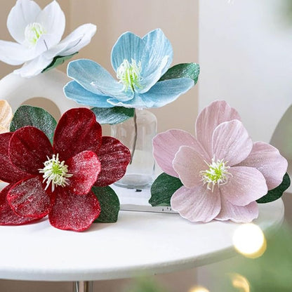 Artificial Magnolia Flowers with Glitter, Foldable Christmas Tree Decor, for Vase Arrangements, Gold