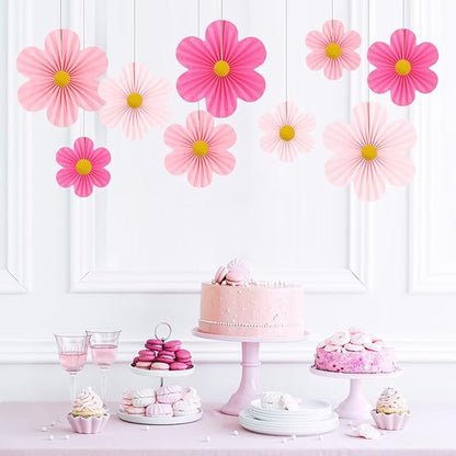 Pink Party Decorations Paper Flowers Decorations for Wall Classroom Paper Fans Floral Backdrop Flower Wall Decor Pack of 9 Pink