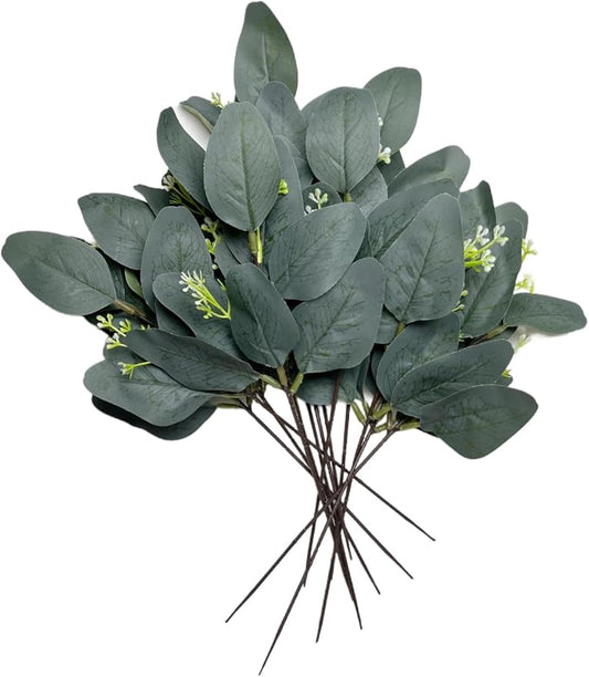 50pcs Eucalyptus Leaves Simulate Green Plants, Wedding Home Office Center Flower Decoration, DIY Vase Flower Arrangement, Stems, Leaves, Fruits (Eucalyptus Leaves with Fruits)