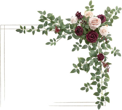 Ling's moment Wedding Artificial Welcome Sign Flowers Swag Arch Floral Garland Decorations Marsala Blush Ceremony Reception Entrance Entryway Party Banquets Easel Wall Home Outdoor(NOT Include Sign)
