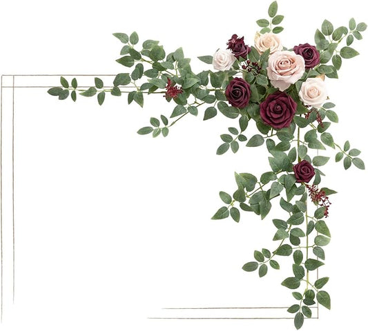 Ling's moment Wedding Artificial Welcome Sign Flowers Swag Arch Floral Garland Decorations Marsala Blush Ceremony Reception Entrance Entryway Party Banquets Easel Wall Home Outdoor(NOT Include Sign)