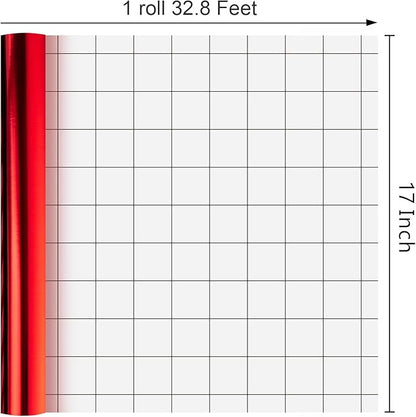 Merture Red Wrapping Paper Roll - 17 In X 32.8 Ft(46.5 sq.ft.) Metallic Red Solid Color Gift Wrap with Grid Cutting Lines for Mothers Day, Christmas, Birthday, Wedding, Bridal Shower, Valentines Day