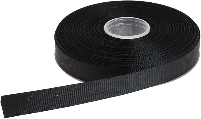 Solid Grosgrain Ribbon 25 Yard Each Roll 100% Polyester Woven Edge (5/8", Black)